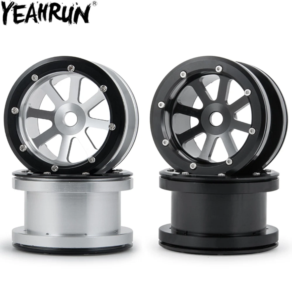 Que-T 4-Piece RC Beadlock Wheel Rims – 2.2 Alloy Metal Wheels For 1/10 Axial Wraith, TRX4, SCX10 (Black & Silver) - View #3