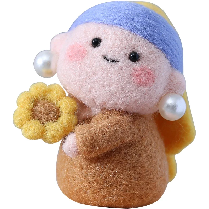 Needle Felting Kit Wool Felting Kit Non Finished DIY Handmade Kit Pearl Girl Wool Needle Felt Kit Cartoon Human Poked Felting For Women Beginner Gift