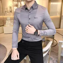 Высокое качество, мужская рубашка, платье, мода, длинный рукав, деловая, официальная одежда, рубашки для мужчин, уличная, повседневная, облегающая блузка, Homme