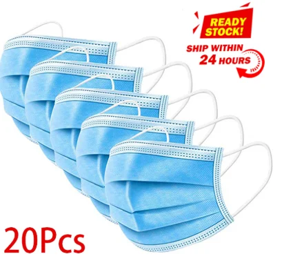 

20 Pcs Disposable mouth face mask 3 Layer filter Masks Anti Dust protection Mask Facial Protective White blue random delivery