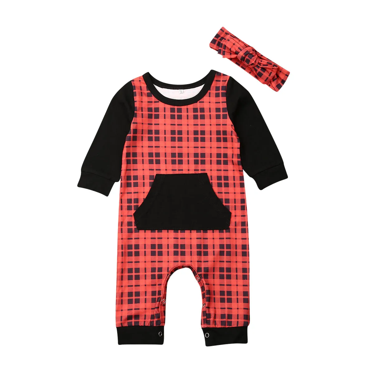 2PCS Xmas Newborn Kids Boy Girl Clothes Romper Plaid Jumpsuit Long Sleeve Outfit