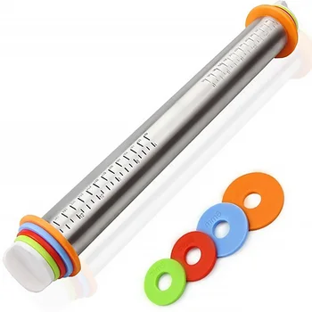 

Adjustable Stainless Steel Rolling Pins Dough Roller 4 RemovableThickness Rings and Pastry Mat Baking Dough Pastries Non-Slip