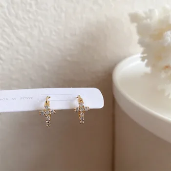 

Prevent Allergy Geometric Cross Zircon Hoop Earrings For Women Gold Crystal Color CZ Zircon Lighting Earrings Fashion Jewelry