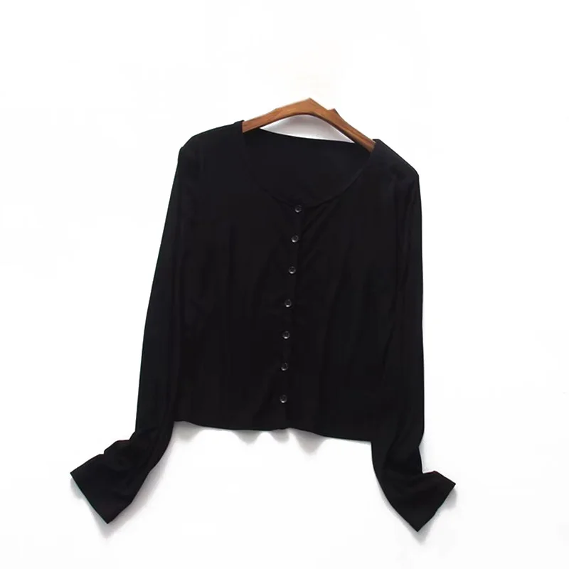 

Autumn Harajuku Wild Slim casual top knitting Bottoming shirt single breasted blouse woman long sleeve shirt