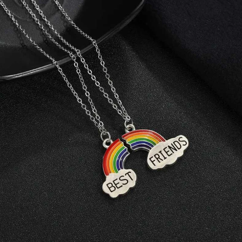 2 unids/set mejor amigo collar encanto Corazón Arco Iris grabar mejor amigo para siempre COLLAR COLGANTE amistad mejores amigos regalo de la joyería