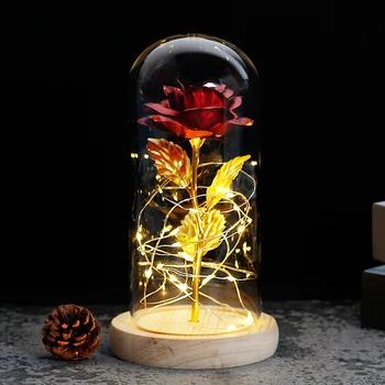 

Dropshipping Beauty and the Beast Red Rose in a Glass Dome with LED Light Wooden Base for Valentine's Mother's Day Gifts