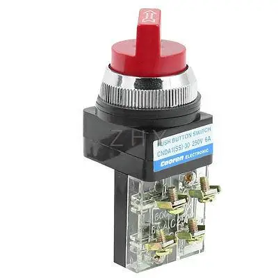 

Panel Mounted 2 Position Selector Locking Red Rotary Switch 250VAC 6A 1NO 1NC