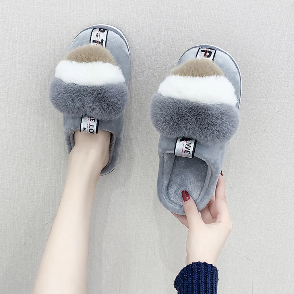 Cute Heart Fur Slides Women Winter Furry Slippers Ladies Warm Indoor Shoes Soft Plush Lovely Female Thermal Home Slippers#YL5