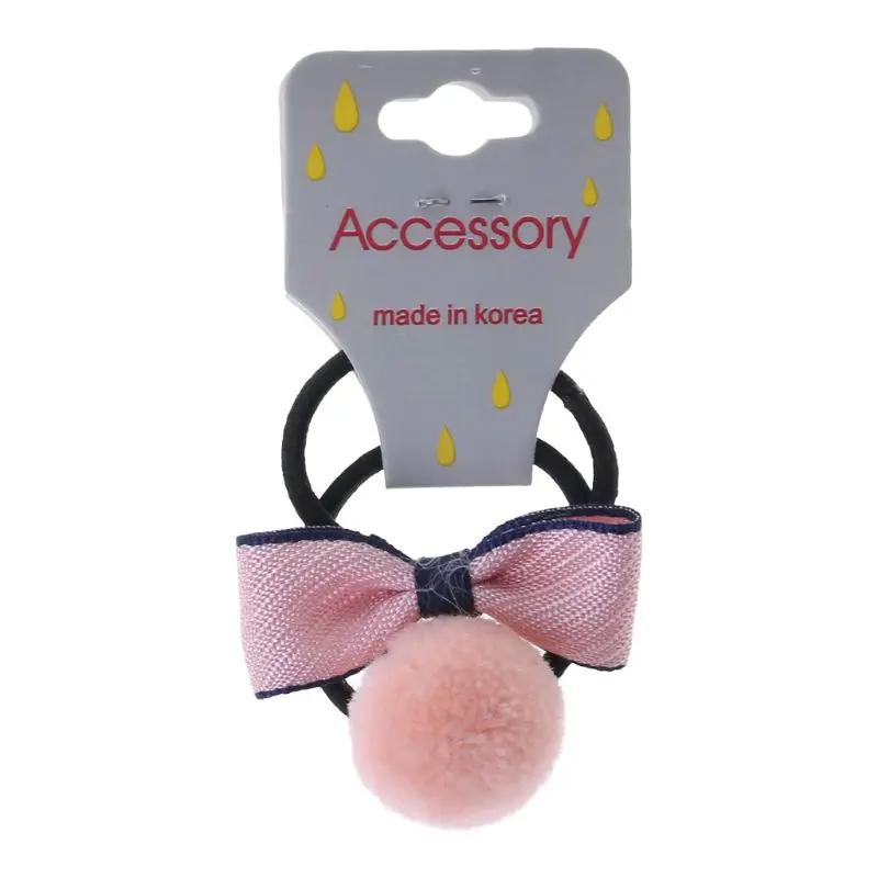 Light Pink Ободок для волос, детское платье с бантом, меховой шар, украшение, головной убор, эластичная лента для волос, помпон, конский хвост, Детские аксессуары, детские мини - Цвет: Light Pink