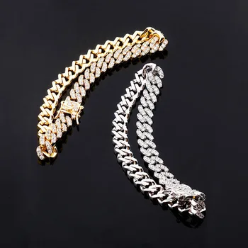 

9"-10" Cuban Link Chain Anklet Bracelets for Women Men Hip Hop Bling Iced Out AAA Cubic Zirconia Anklet Beach Foot Chain Jewelry