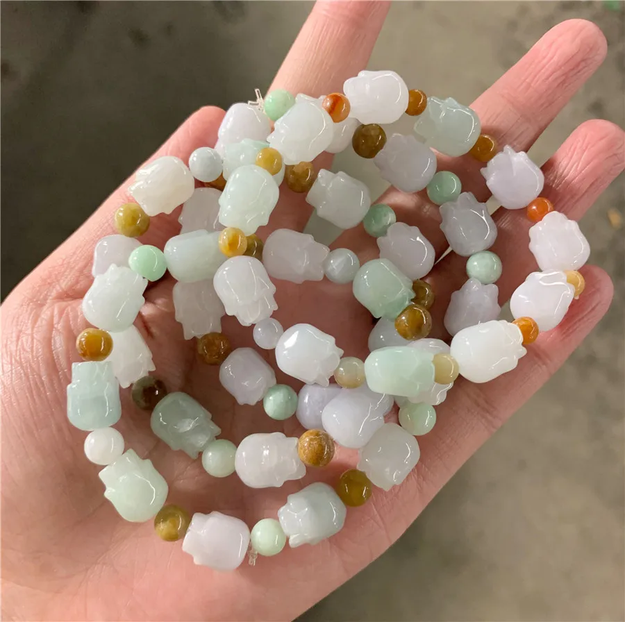 1 шт. натуральный нефрит изумруд цветок магнолии браслет из бисера эластичный