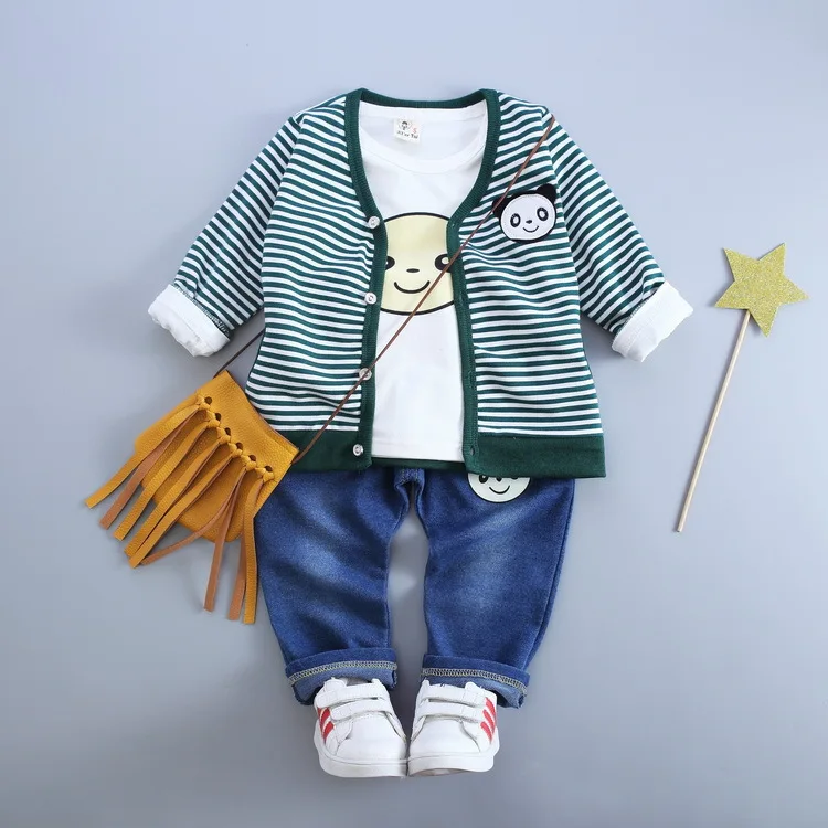 

Children's Clothes 2019 Autumn New Style Korean-style Boy's Stripes Cardigan Children Printed Hoodie Three-piece Set Fashion