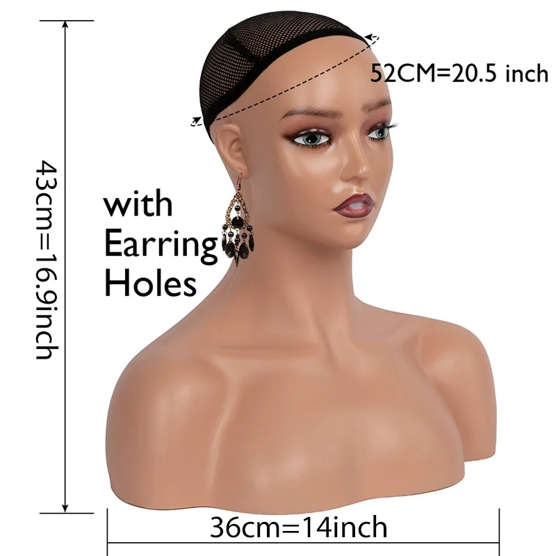 Plussign 사실적인 하프 바디 더블 숄더 PVC 훈련 마네킹 헤드, 디스플레이 가발 모자 쥬얼리, 3 가지 색상 사용 가능, 1 개