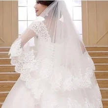 Свадебные вуали до кончиков пальцев модные 2 слоя белая/цвета слоновой кости кружевная кромка с блестками свадебная вуаль с гребнем