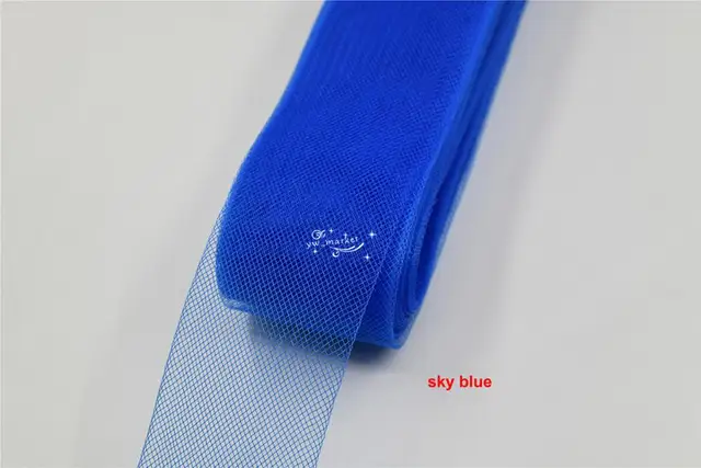 Crinolines Horsehair Mesh Fabric Soft Polyester Wedding  Latin Dance Head Dress Accessories 1cm ~12cm sky blue