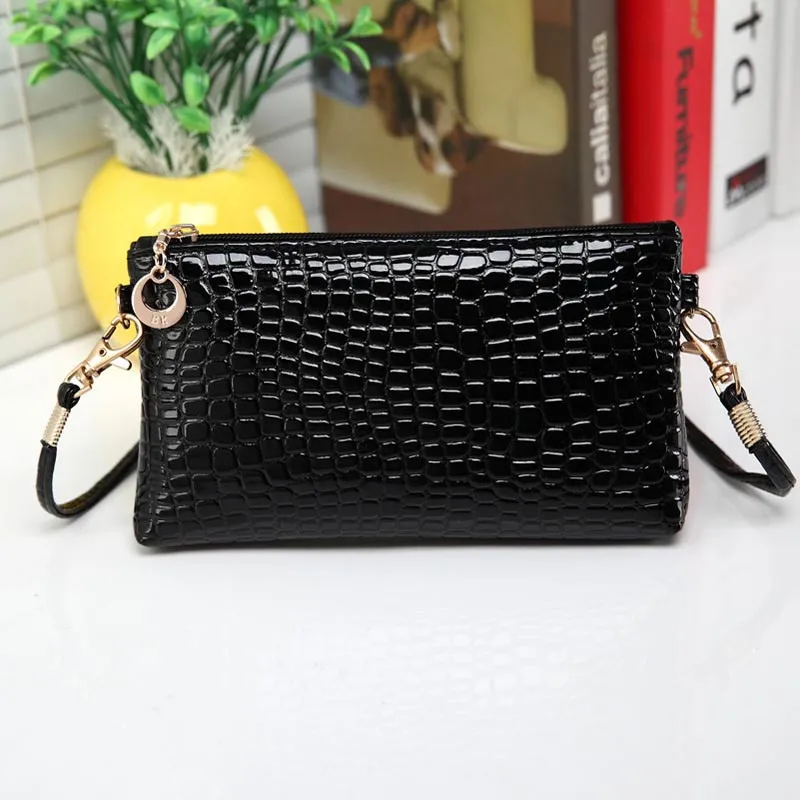

Women Simple Style PU Leather Small Shoulder Crossbody Bag Black Crocodile Clutch Pouch Bags Ladie Evening Party Handbags #A