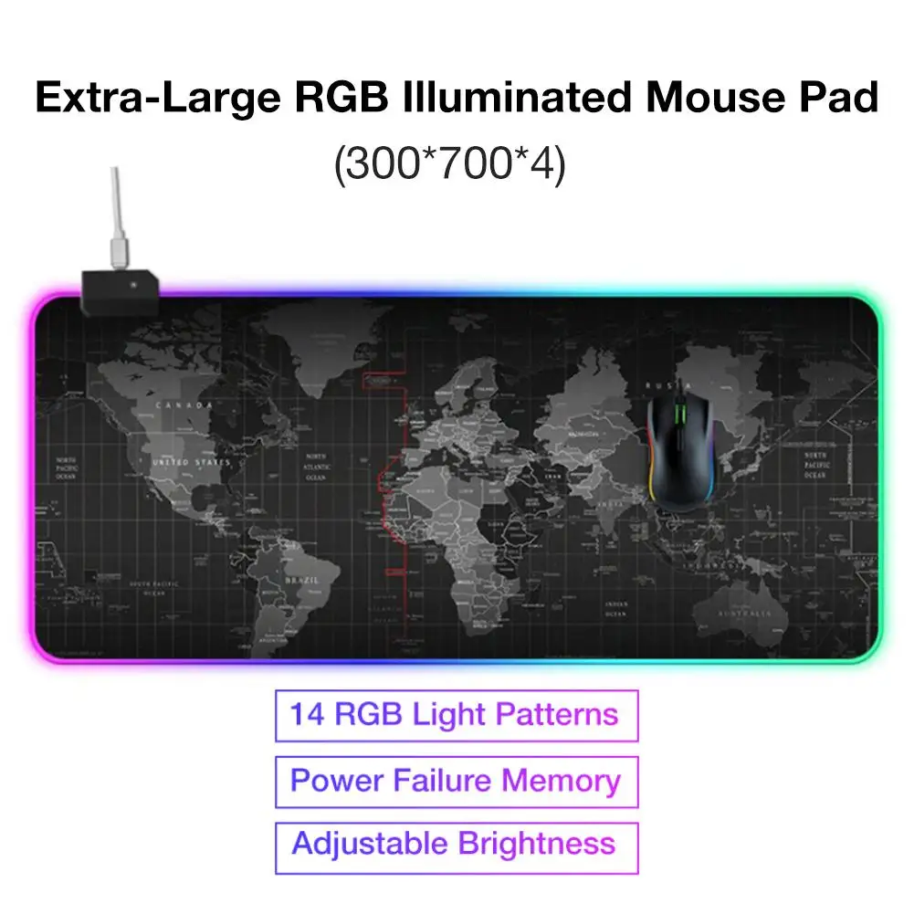 Игровой коврик для мыши RGB Gamer компьютерная карта мира коврик для мыши светодиодный коврик с подсветкой XXL для настольной клавиатуры Компьютерные мыши с подсветкой коврик