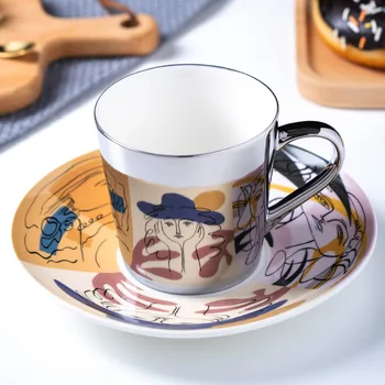 

2020 Hot Selling Reflective Ceramic Coffee Cup And Saucer With Spoon Mirror Cup Creative Refraction Mirror Plating Mugs