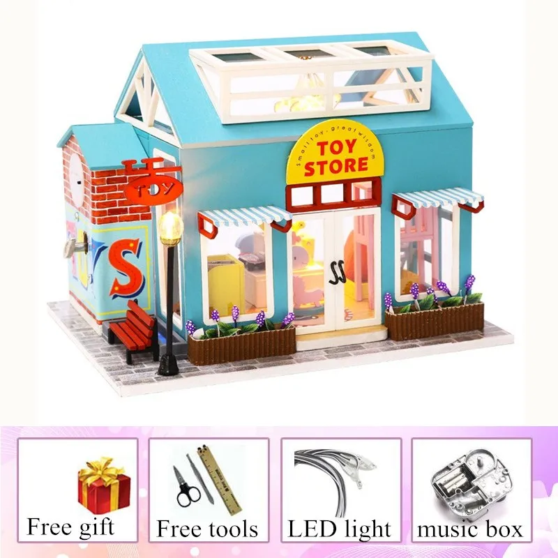 Магазин игрушек деревянный кукольный дом мебель для детей diy кукольный домик миниатюры домашний дом игрушки для детей Подарки oyuncak ev casa giocatto - Цвет: house and music