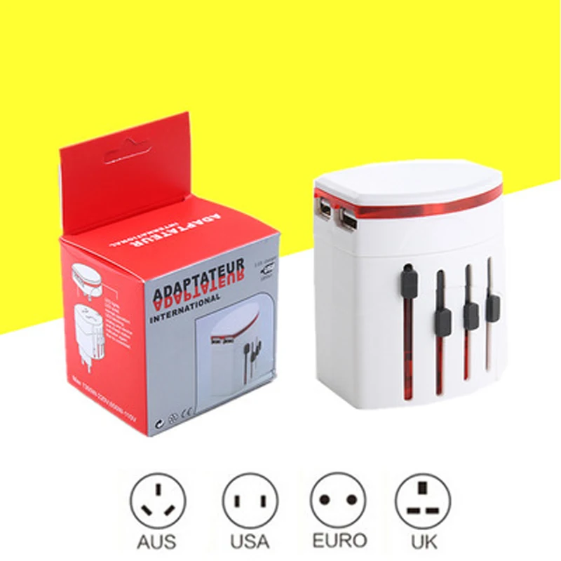 AC100V-250V 10A Универсальный адаптер питания для путешествий с двумя usb-портами DC5V 1A US UK EU AU/CNY
