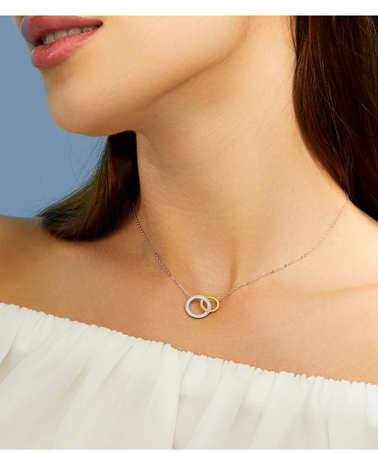 Bamoer Biocolor двойное круглое короткое ожерелье для женщин из натуральной 925 пробы Серебряное Ожерелье Bijoux Новинка Bijoux BSN115