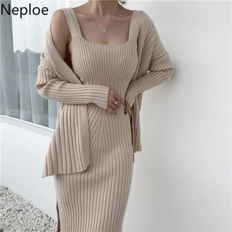 Женское повседневное зимнее платье Neploe 2021 Кардиган с длинным рукавом + свитер на