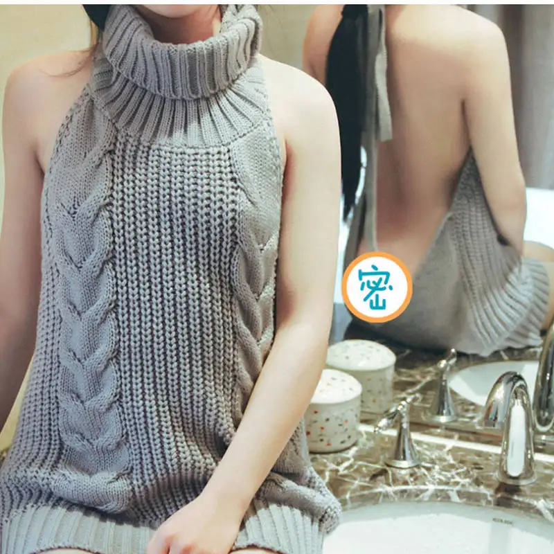 Japanese Sexy Sweater High Collar Front And Back Can Be Worn