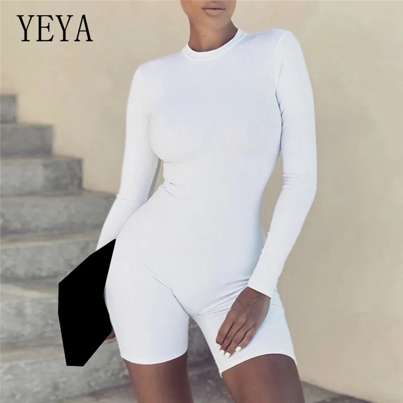

YEYA Women Jumpsuit Tight Sexy Party Bodysuit Long Sleeve Playsuit Casual Sport Workout Fitness White Bodycon Romper