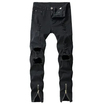 

2020 AUTUMN Spring Men's Streetwear HIP HOP Punk Stretch Bike Jeans Trendy Straight Denim Trouers