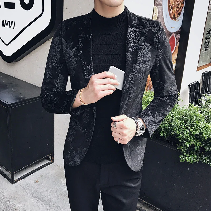 

New Trendy Men's Fashion Printing Small Suit Korean Youth Social Guy Personality Suit Hair Stylist Single Western Jacket