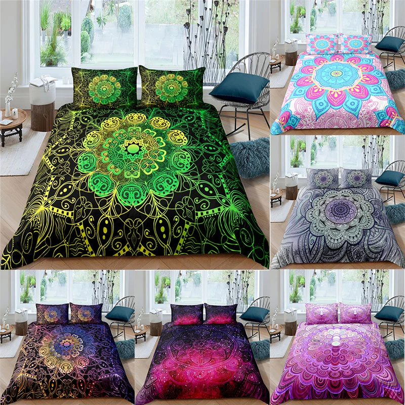 Bohemian Luxury 3D 2/3pcs Boho Mandala Bedding Set Twin Queen King Size Comforter Duvet Quilt Cover and Pillowcase Home Textile