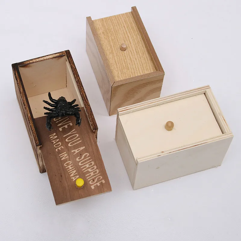 Забавный пугающий ящик деревянный шалость паук скрытый в чехол отличное качество шалость-деревянный Scarebox интересный игровой трюк Шутка игрушки подарок
