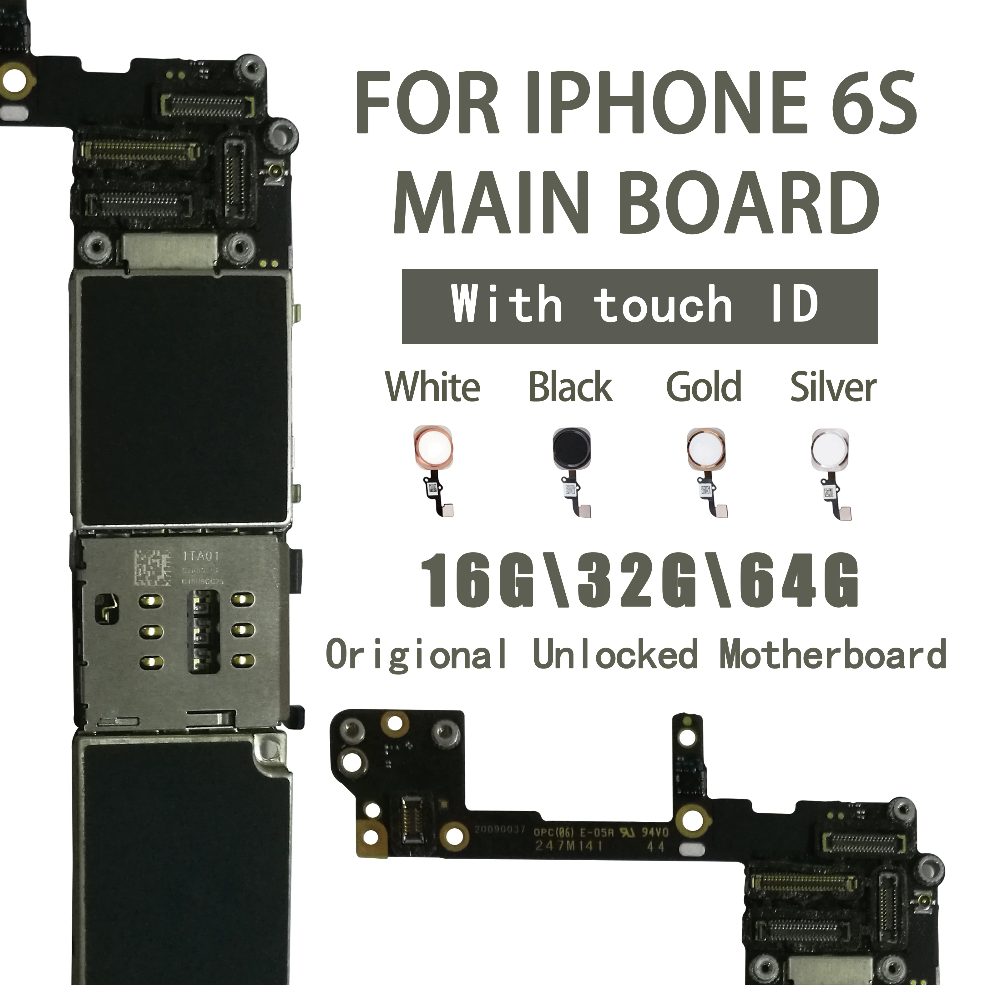 

100% Original 16gb / 32gb / 64gb Motherboard for iphone 6s Unlocked Logic Boards for iphone 6s Without / with Fingerprint