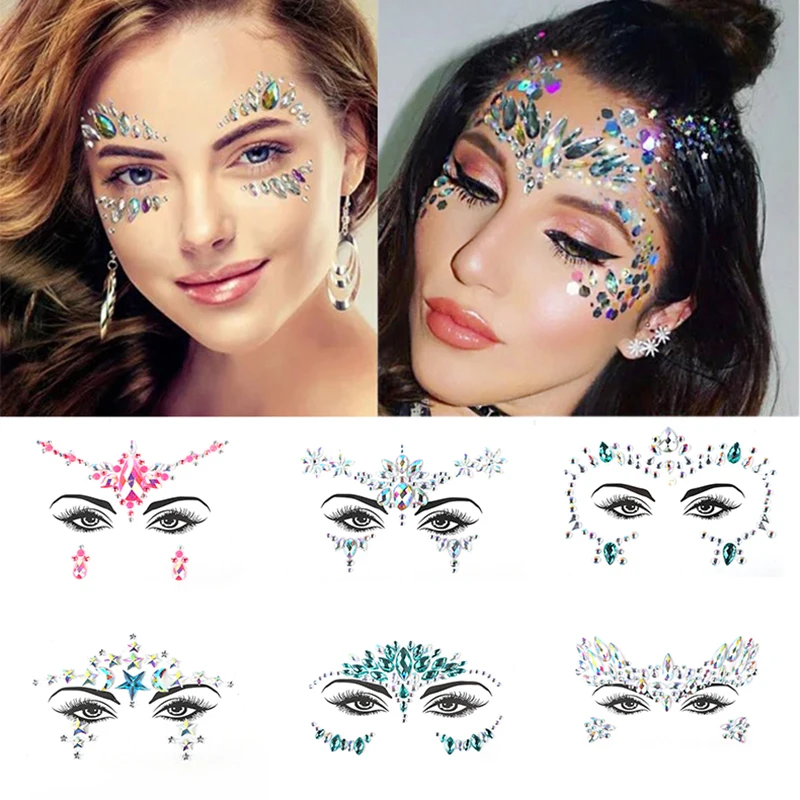 Временная татуировка наклейка s Face Rhinestone наклейка вечерние макияж для тела блестящая наклейка музыкальный фестиваль глаз искусство татуировки