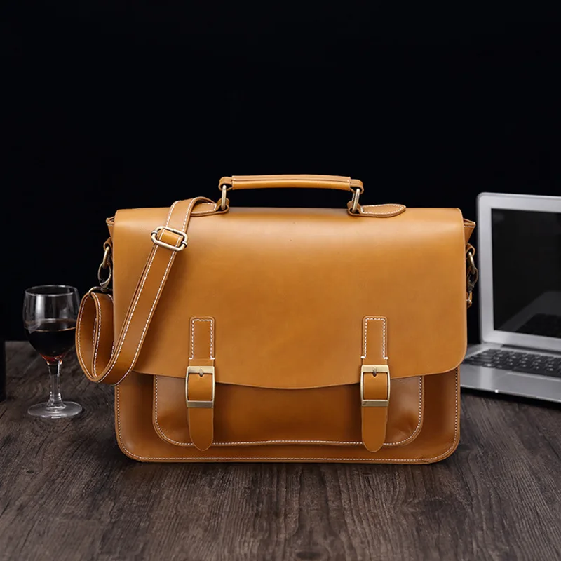 

Men's single shoulder diagonal multi-function cross section retro bag business crazy horse PU leather briefcase