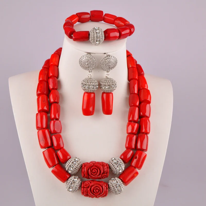 

elegant red african wedding coral necklace nigerian coral beads jewelry set