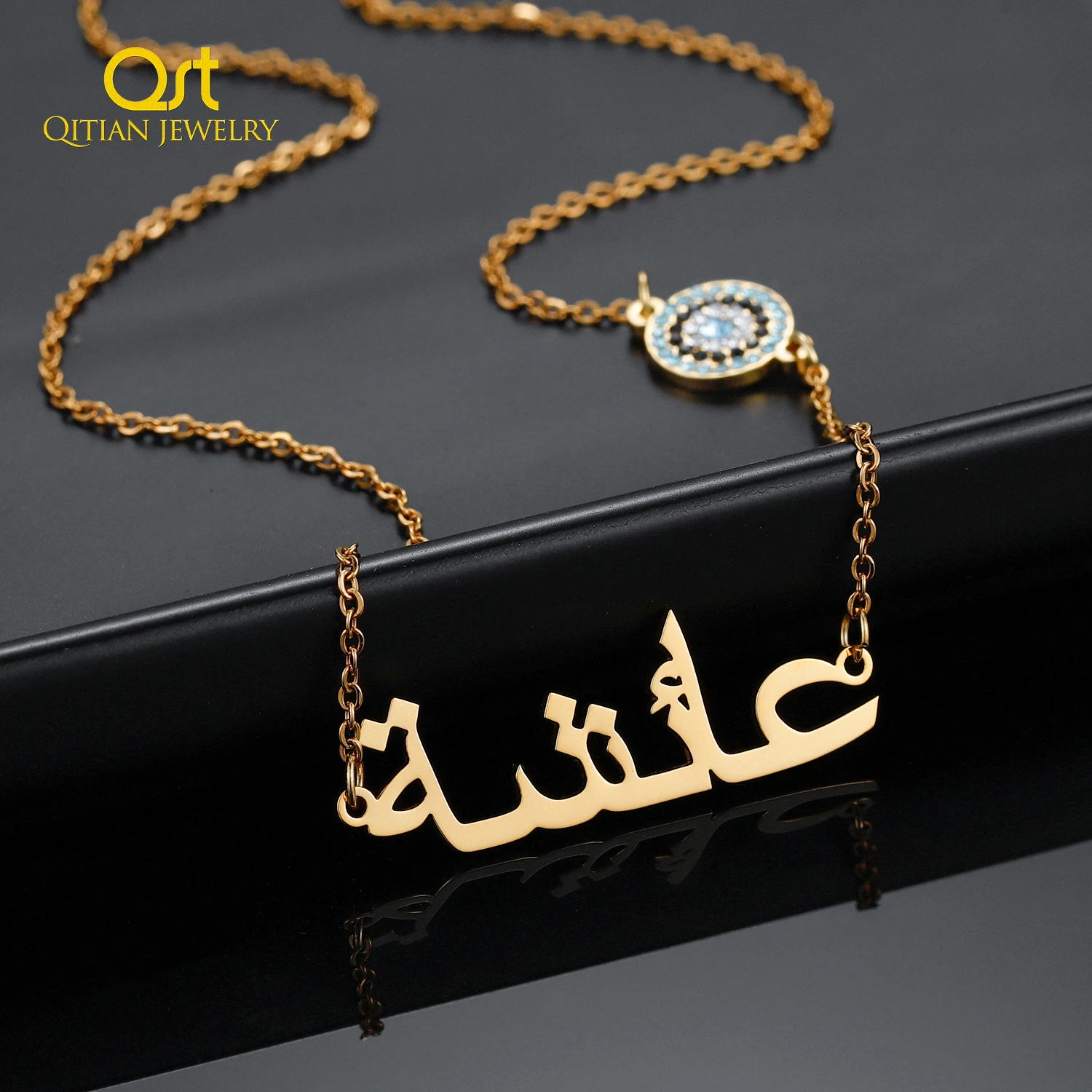 Custom Arabic Name Necklace With Evil Eye Personalized Charms Handmade
