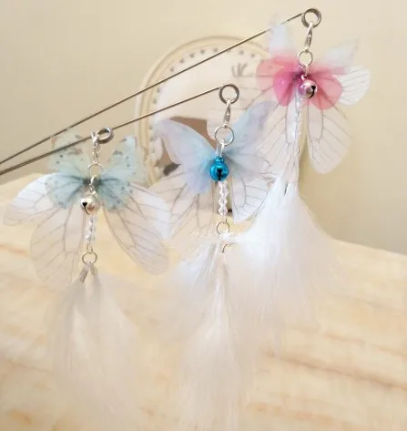 Usd1.5/pc pet кошка котенок игральные игрушки заправки бабочка с пером ручная работа кошка тизер 30 шт./лот - Цвет: as enclosed photo