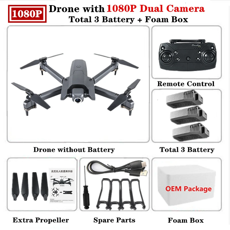 Радиоуправляемый Дрон Квадрокоптер с 4K HD WiFi FPV камера с высоким режимом удержания Квадрокоптер складной рычаг Вертолет VS E58 M69 SG106 игрушечный Дрон - Цвет: 1080P-Dual Camera-3