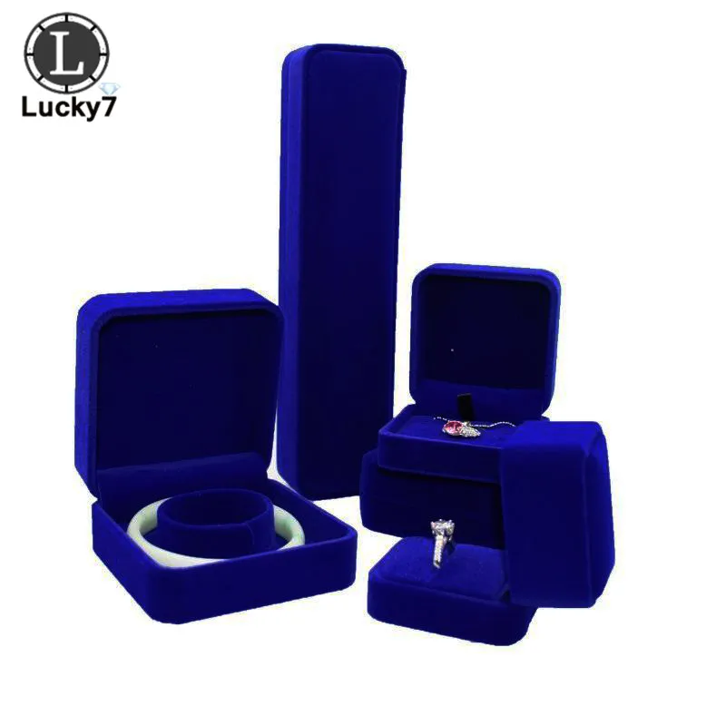

High Quality Dark Blue Velvet Jewelry Display Case Luxury Wedding Ring Earrings Necklace Bracelet Storage Organizer Gift Box