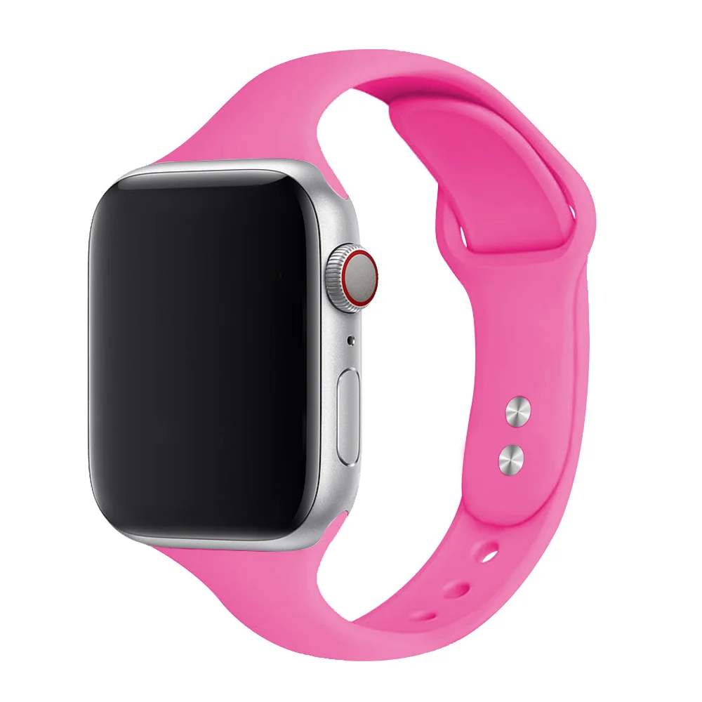 Barbie powder 18 Ремешок для apple watch 44 мм 40 мм iwatch 5 4 3 ремешок 42 мм 38 мм Узкий Тонкий спортивный мягкий силиконовый ремень браслет - Цвет ремешка: Barbie powder 18
