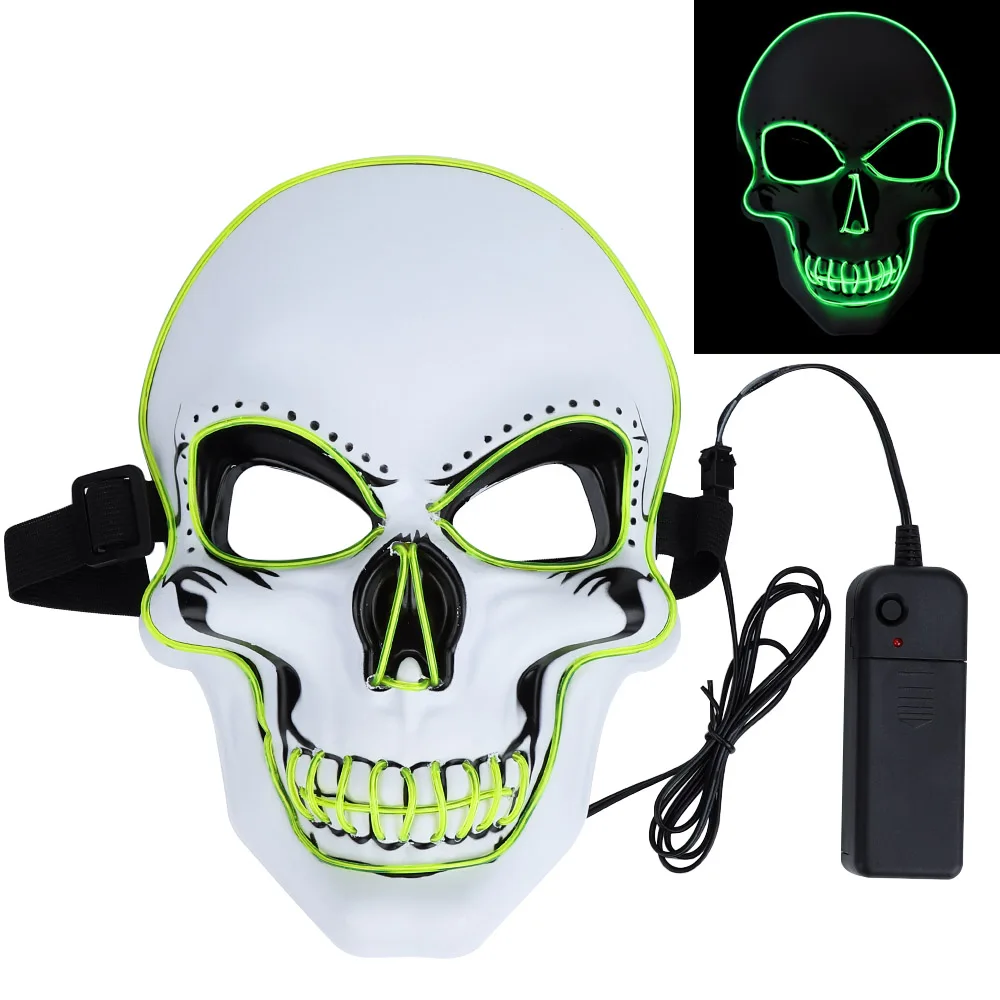 green led mask Светодиодная маска на Хэллоуин, вечерние маскарадные маски, неоновая маска, светильник светится в темноте, тушь для ресниц, страшная маска, светящаяся маска, Очищающая маска - Цвет: green led mask