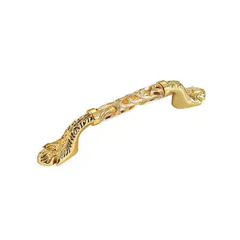 

European-Style Luxury Golden Hollow Furniture Handle Real Gold Carved Cabinet Wardrobe Door Drawer Hardware Accessories Handle