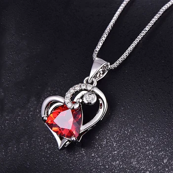 

PANSYSEN Shining Heart Pendant Necklaces for Women 925 Sterling Silver Ruby Aquamarine Gemstone Fine Jewelry Necklace Wholesale