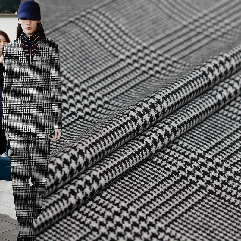 Pearlsilk японский в клетку с рисунком «гусиные лапки» с добавлением шерсти шерстяной ткани для одежды Материал осень Для женщин куртка швейная ткань