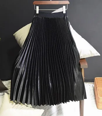 Осенние новые плиссированные женские юбки Roupas женская одежда длинная юбка Harajuku уличная Saias Saia Midi плюс размер однотонная Повседневная XXL - Цвет: Black