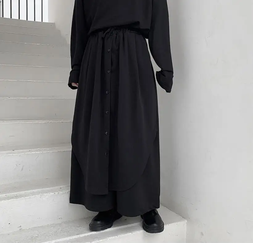 M-XL! Tide модели темных личностей двойная кнопка украшения мужские свободные широкие брюки для ног волосы стилист поддельные две части кэжуал Пан