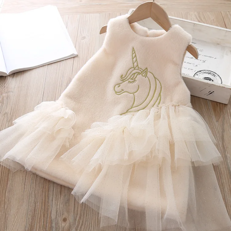 Платье принцессы для девочек; Детские платья из пряжи с единорогом для девочек; праздничное платье; Модная одежда для девочек