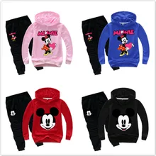 Комплект детской одежды с рисунком Микки и Минни, футболки для маленьких девочек, толстовки с капюшоном+ штаны костюмы из 2 предметов комплект для мальчиков, толстовки детская спортивная одежда