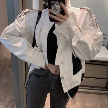 

New korean Tooling Bomber Jacket Women Fashion Knitted Pocket Patchwork Long Sleeve Coat Female Color Blocking Streetwear Jacket